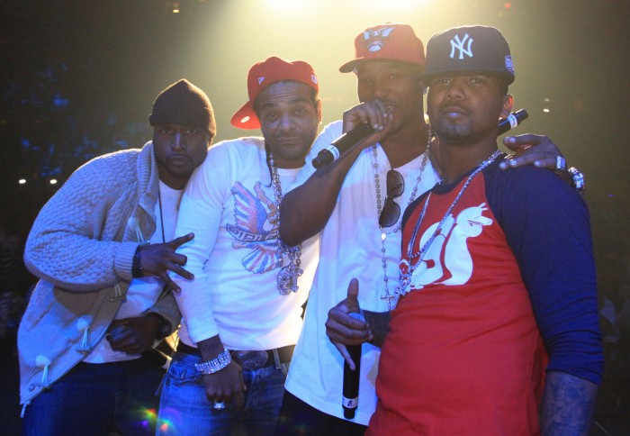 (L-R) Freekey Zekey, Jim Jones, Cam'ron and Juelz Santana of Dipset perform during The Dipset Reunion at Hammerstein Ballroom on November 26, 2010 in New York City. (Photo by Johnny Nunez/WireImage)
