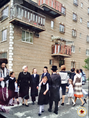 Hasidic Families Enjoying Sabbath.