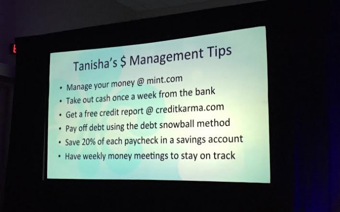 Tanisha A. Sykes' financial workshop - Become a Cash Flow Queen tidbits.