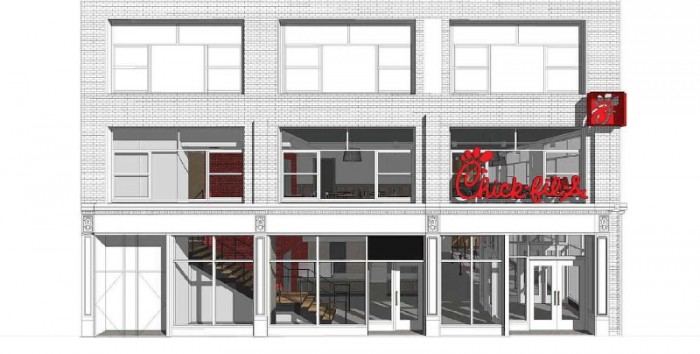 Rendering of Chick-fil-A at 37th and 6th, the first freestanding Chick-fil-A restaurant in New York City, which is set to open in the Garment District on October 3, 2015.  | Photo via Chick-fil-A, Inc.